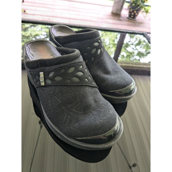 BZEES Clogs Women's sz 6 Gray Black Knit SlipOn Dolly Mule PlatformWedge Comfort - Picture 1 of 11